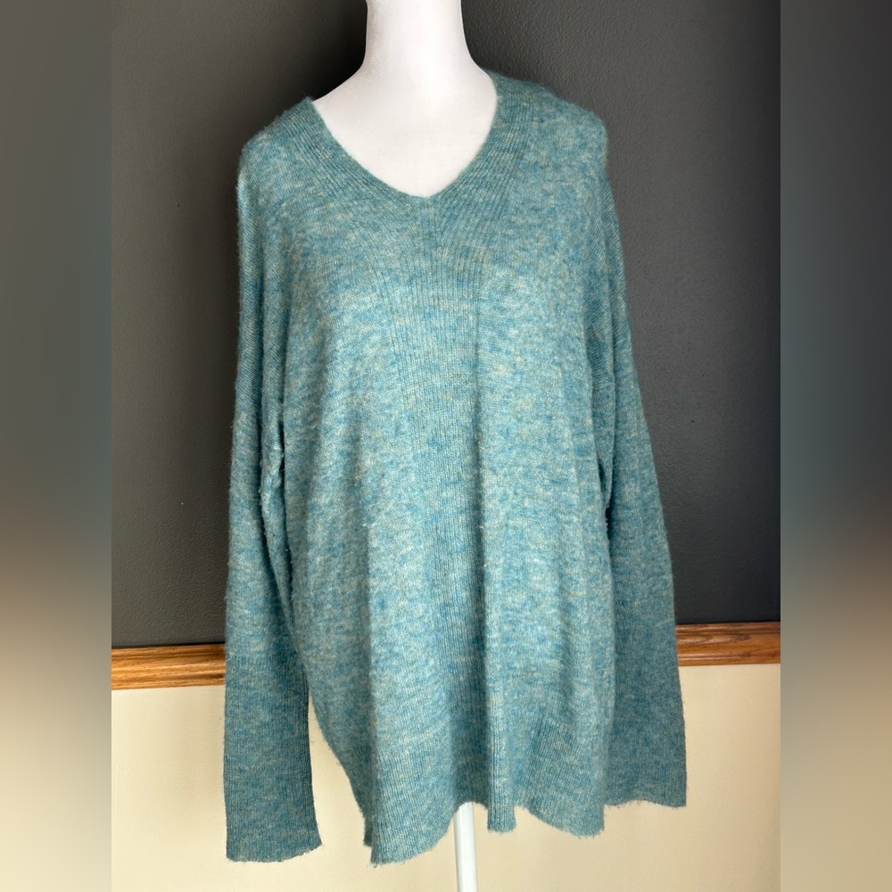 Peruvian Connection Teal V-Neck Sweater Baby Alpaca Blend Sz Medium Lightweight